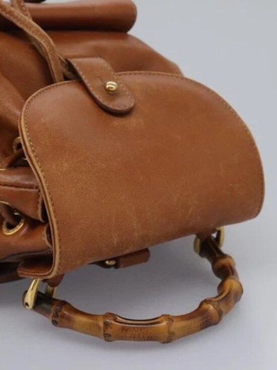 GUCCI Bamboo Backpack Leather Brown Gold 003 main image 13